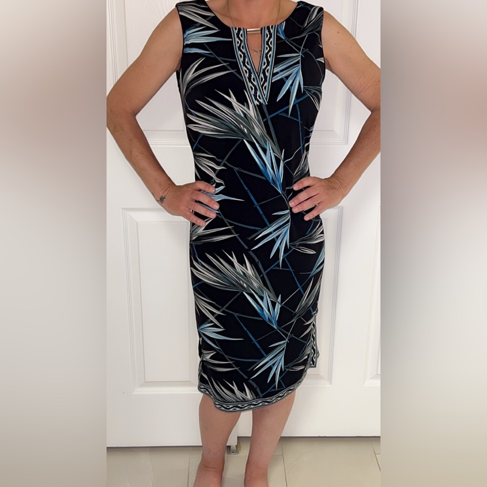 White House Black Market Black Dress with Blue Accents